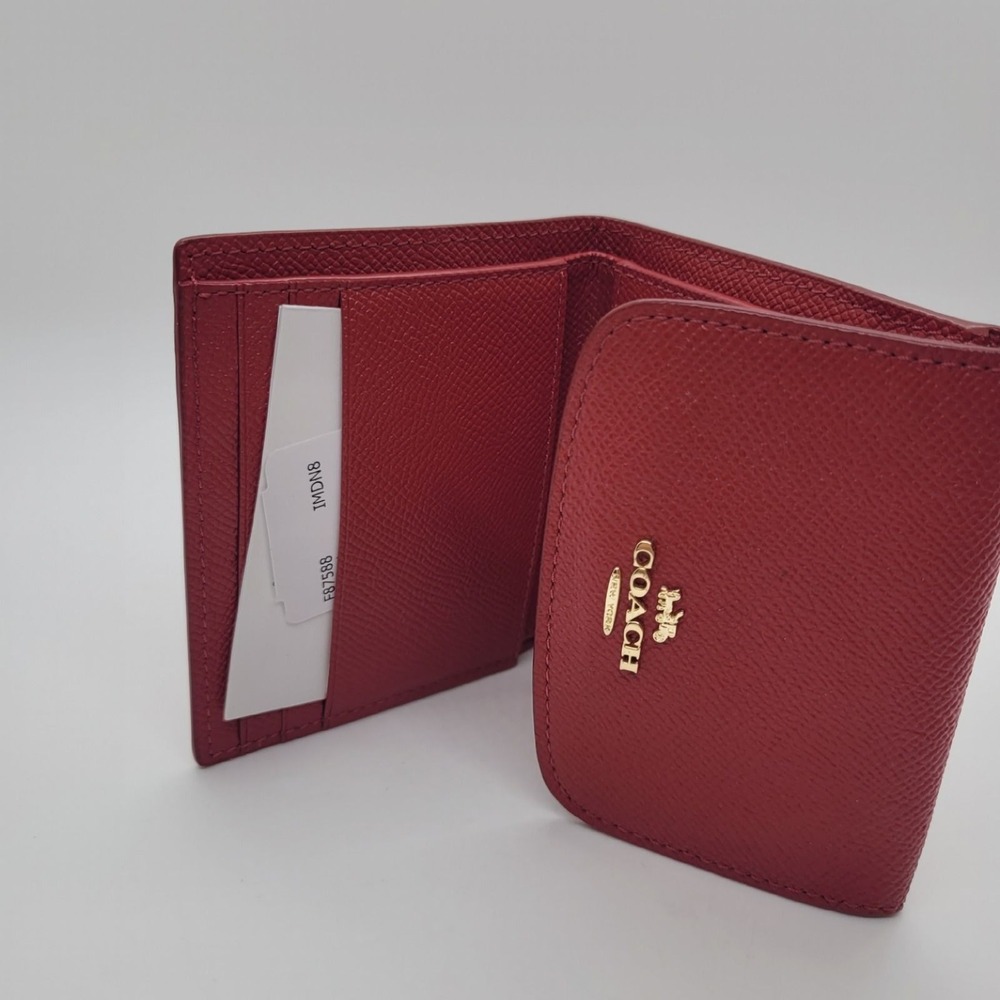 Coach Small Trifold Wallet True Red Crossgrain Leather F87588 - Picture 4 of 8